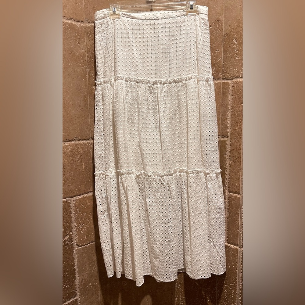 BCBGMaxAzria White Eyelet Tiered Maxi Skirt